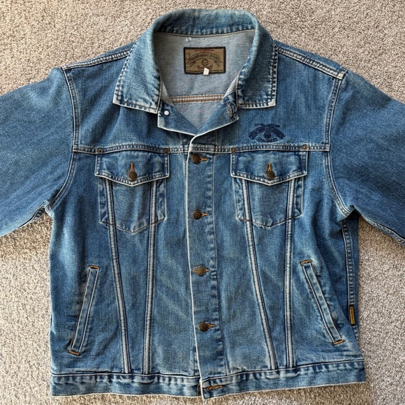 Armani Jeans Men’s Denim Jacket Size L 100% Cotton SIMINT Industria Small Flaw - Picture 6 of 13